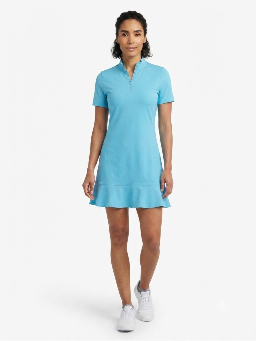 Tommy Bahama Golf Dress Womens Small Teal Short Sleeve Ruffle Hem Mock Zip